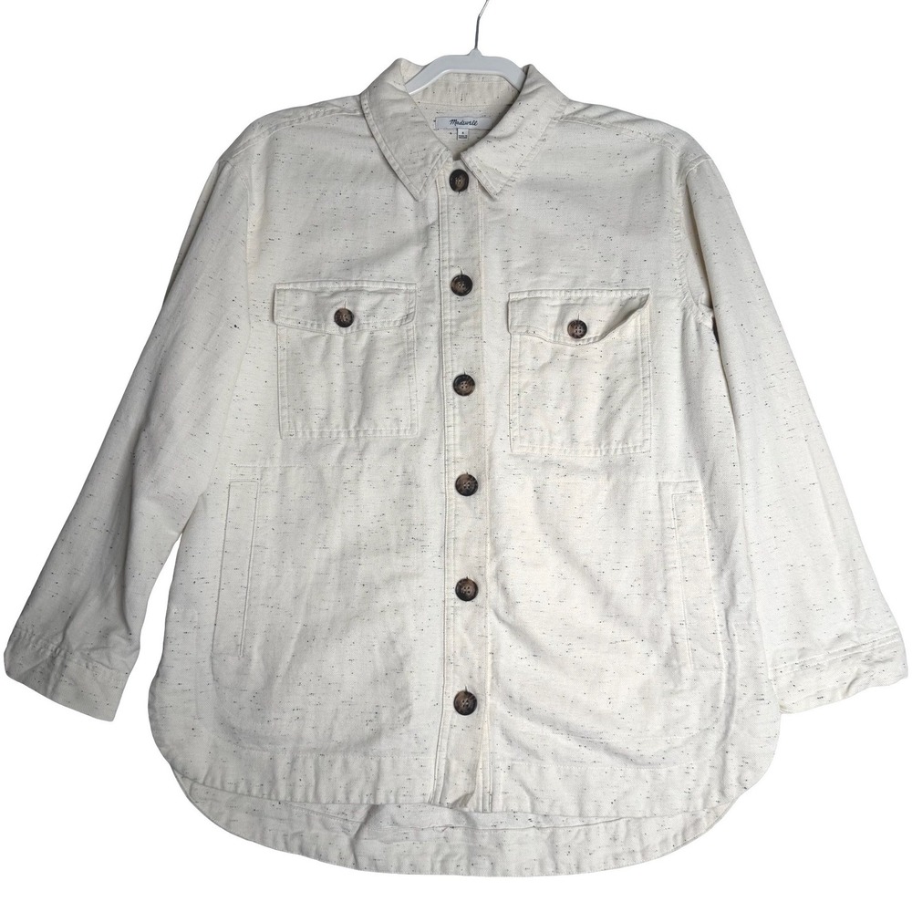 Madewell NB599 Speckled Flannel Oversized Shirt Jacket Cream‎ Womens Small